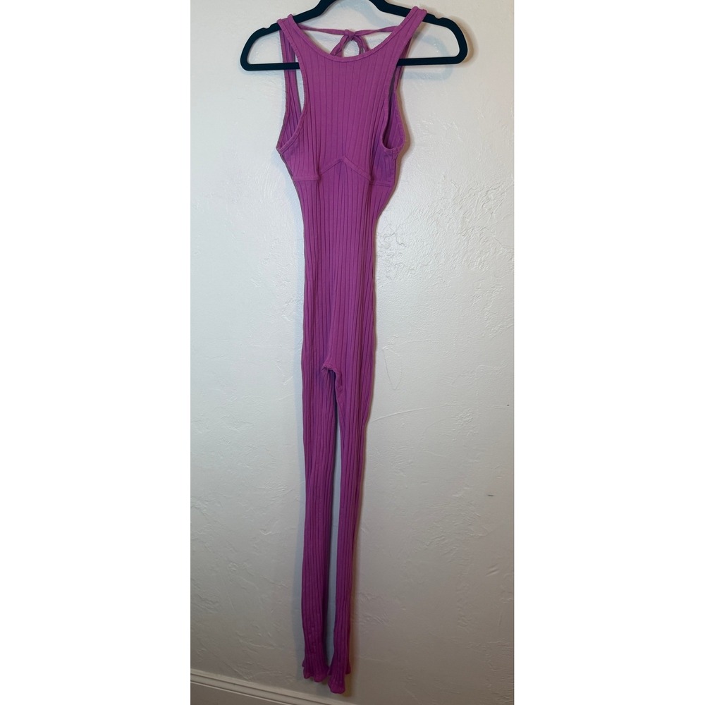 Fashion Nova Jumpsuit XS Pink Ribbed Backless Halter Full Length XS